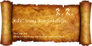 Kálnay Koriolán névjegykártya